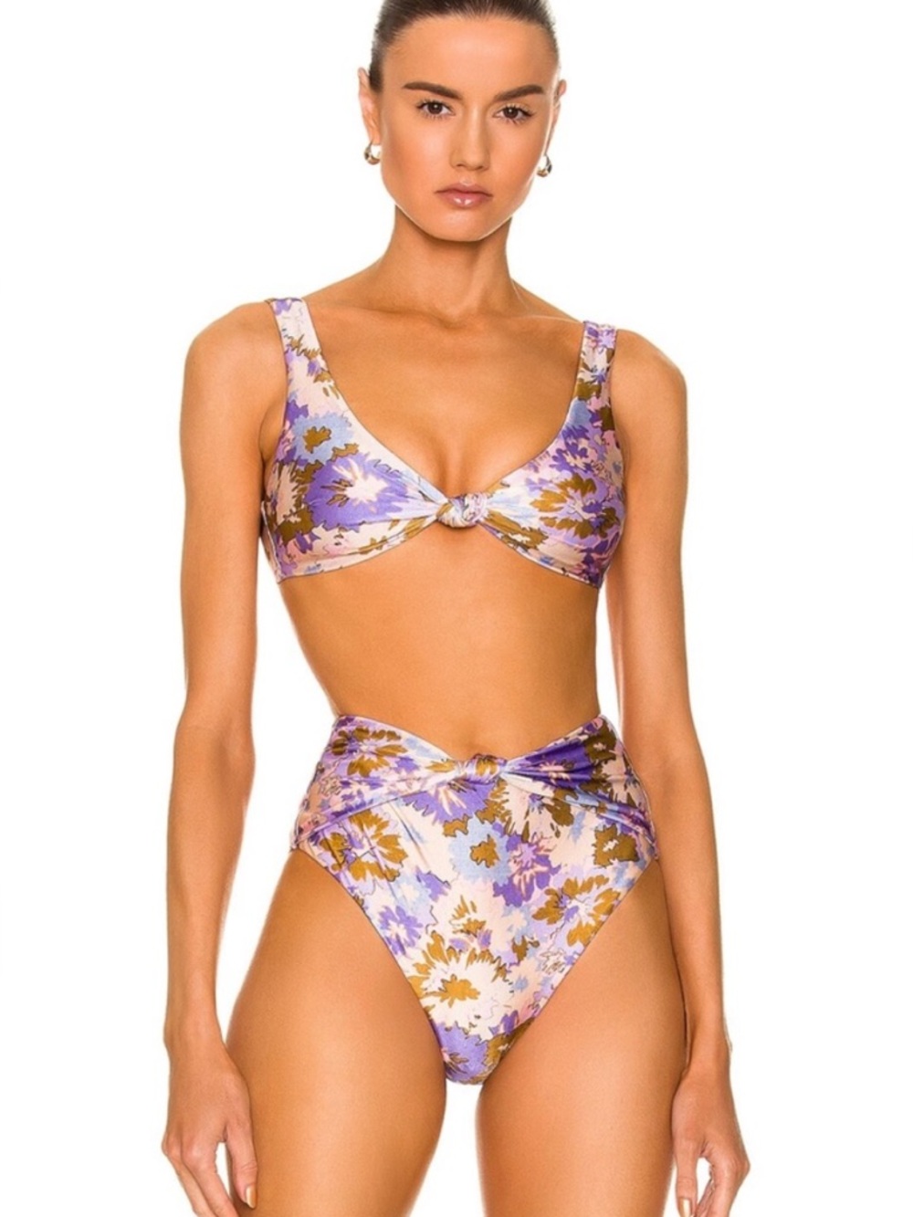 Zimmermann High Waisted Floral Knot Bikini Bottoms - Olive, Pink, Lilac - Picture 9 of 13